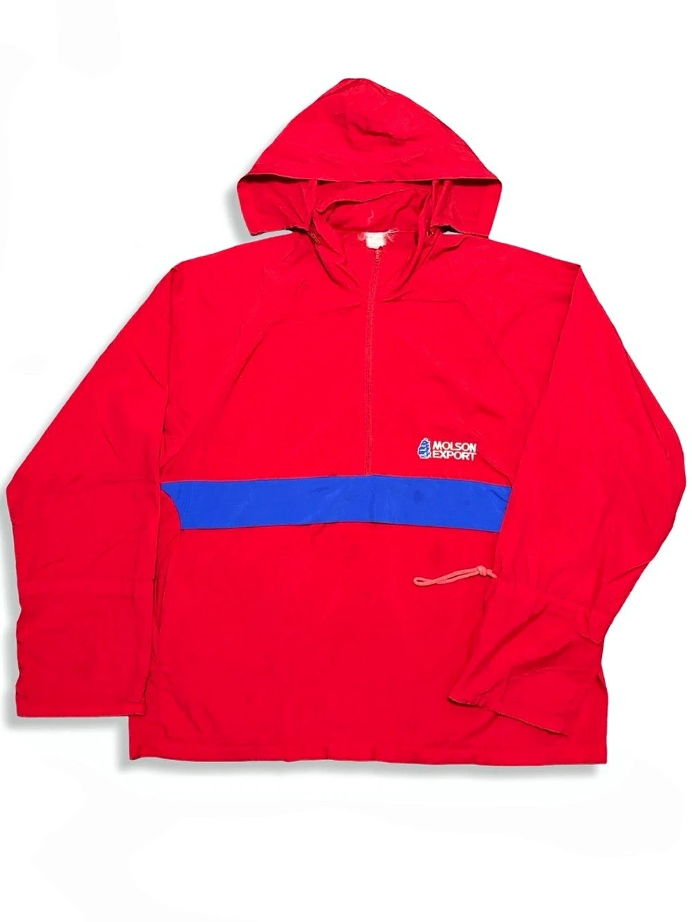 Vintage 80s Molson Export Beer Color Block Windbreaker Jacket Packable Hood
